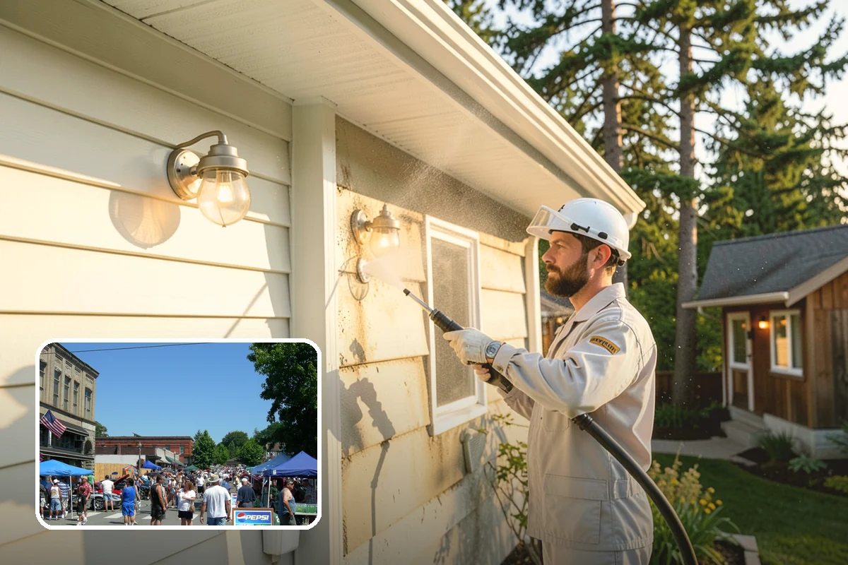 Concrete Wall Cleaning in Snohomish, Snohomish County, WA - Clears green algae from shaded, north-facing wall surfaces