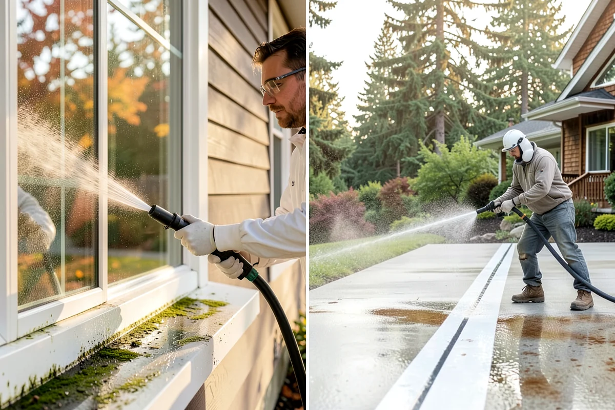 Concrete Wall Cleaning in Snoqualmie, King County, WA - Protect adjacent plantings and cover nearby surfaces