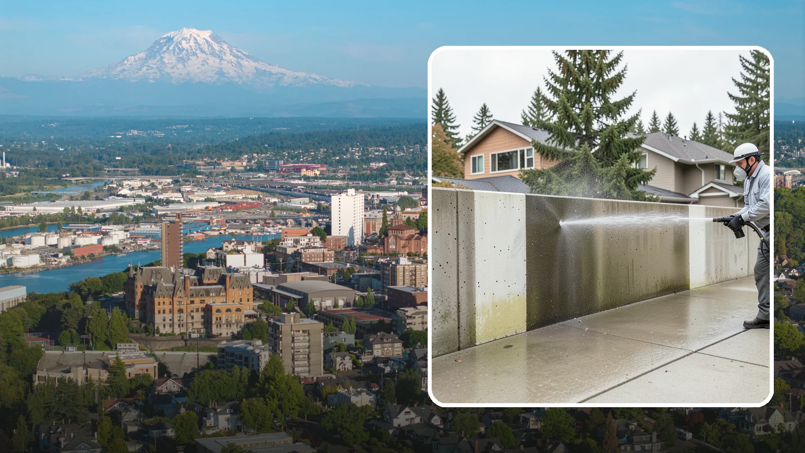 Concrete Wall Cleaning in Tacoma, Pierce County, WA - Wash algae and grime from vertical concrete walls using soft-wash methods that clean without gouging.