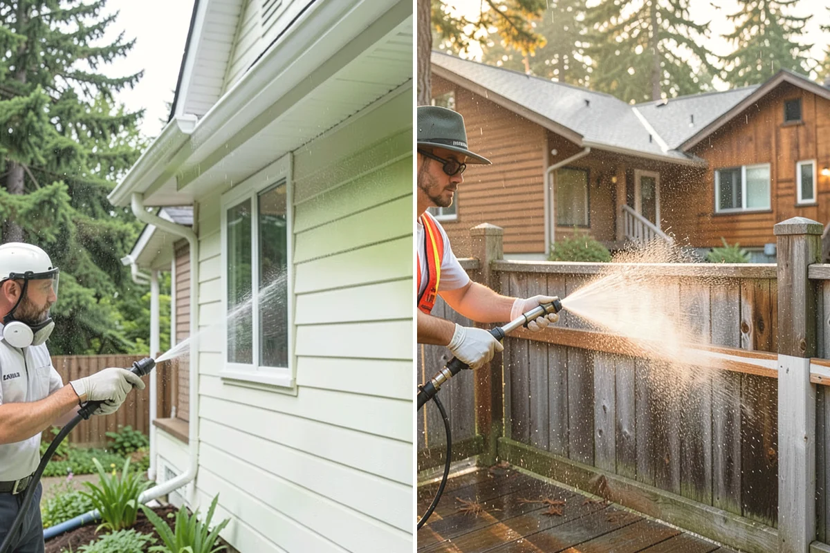 Concrete Wall Cleaning in Tacoma, Pierce County, WA - Protect adjacent plantings and cover nearby surfaces