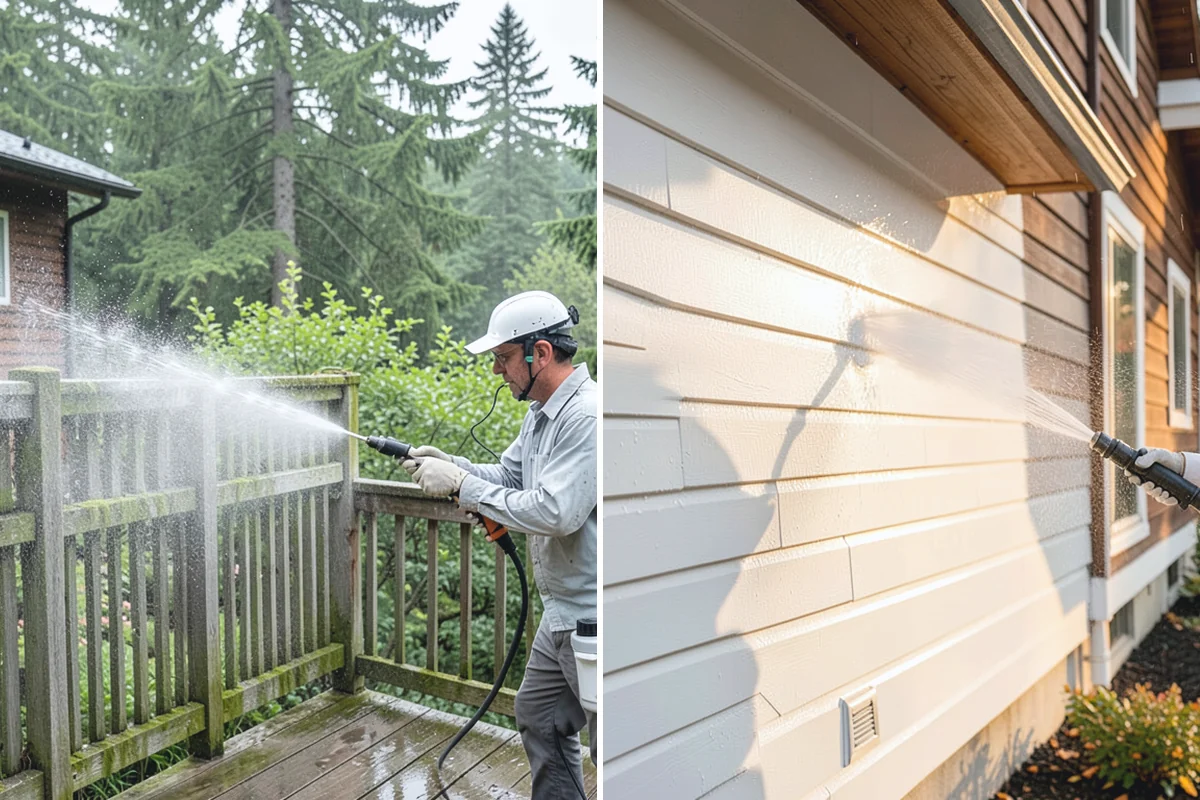 Concrete Wall Cleaning in Woodinville, King County, WA - Protect adjacent plantings and cover nearby surfaces