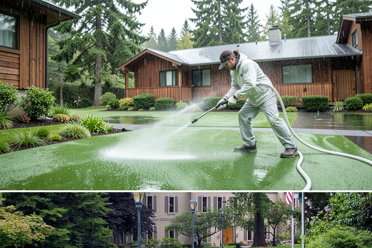 Concrete Wall Cleaning in Woodinville, King County, WA - Spring is a strong time to clear the algae that flourished through the wet winter, giving walls a clean start before summer.