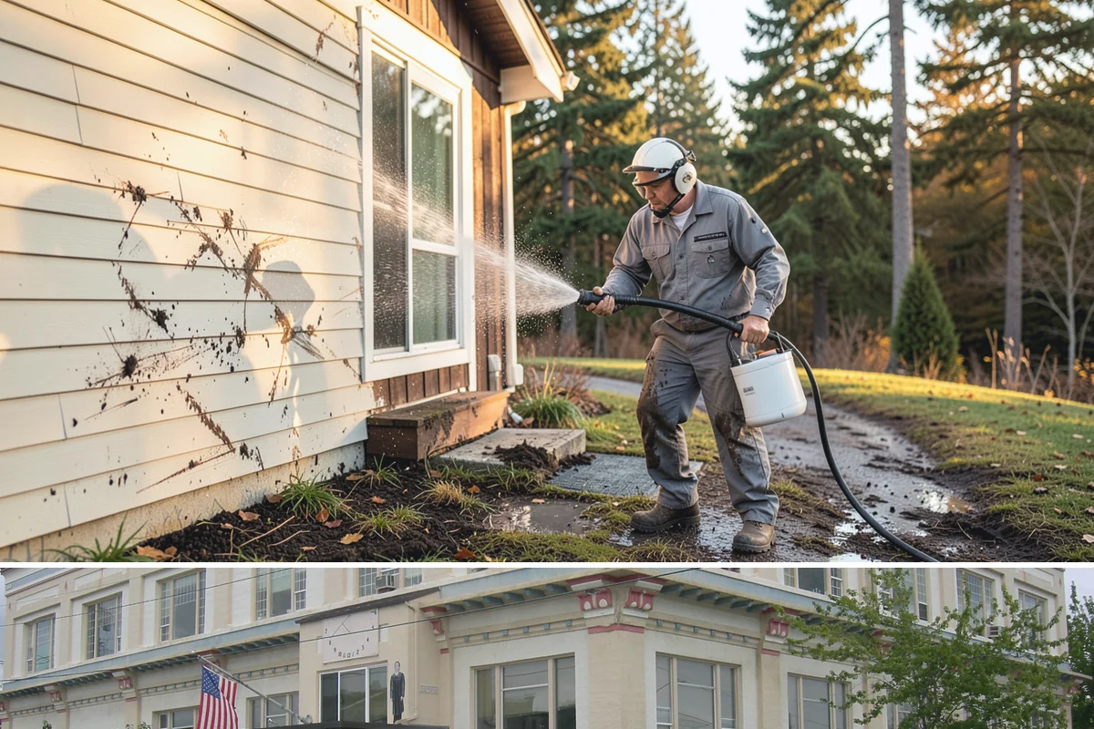 Construction Cleanup Washing in Anacortes, Skagit County, WA - Construction cleanup washing is scheduled at project completion in any season, with extra rinsing needed after Washington's rainy...