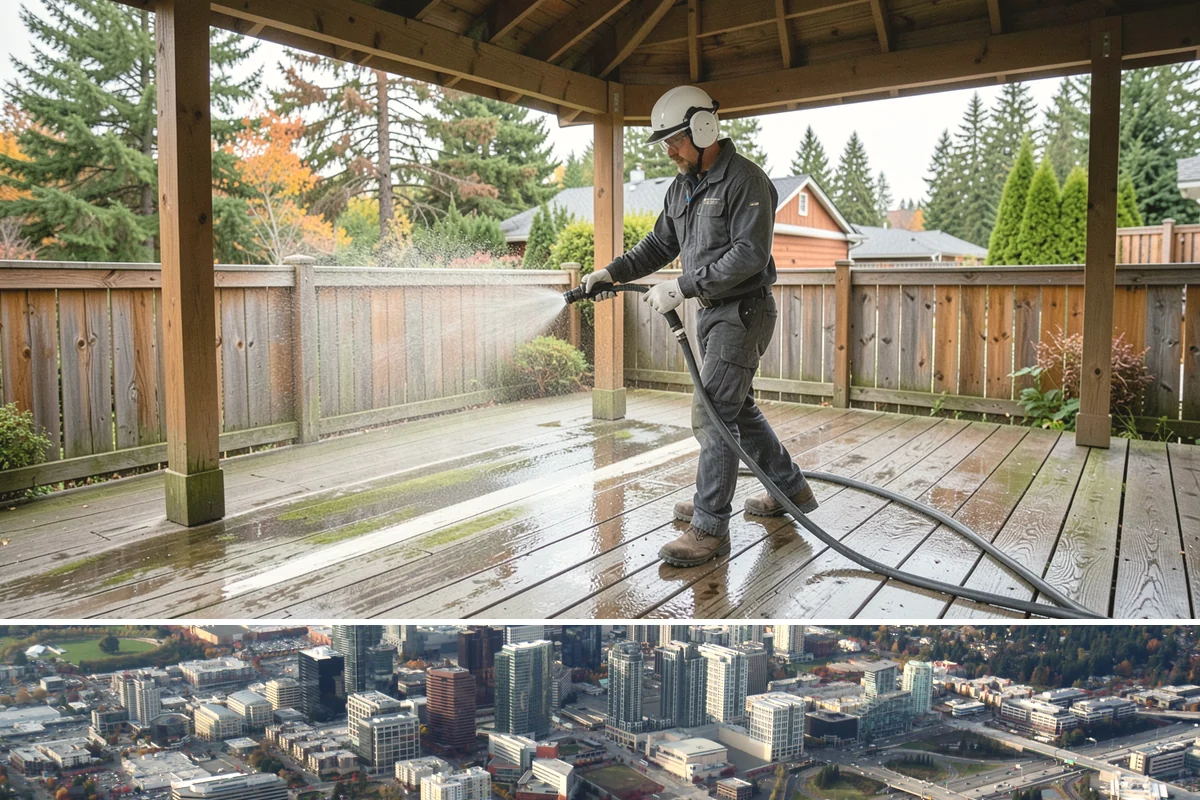 Construction Cleanup Washing in Bellevue, King County, WA - Construction cleanup washing is scheduled at project completion in any season, with extra rinsing needed after Washington's rainy...