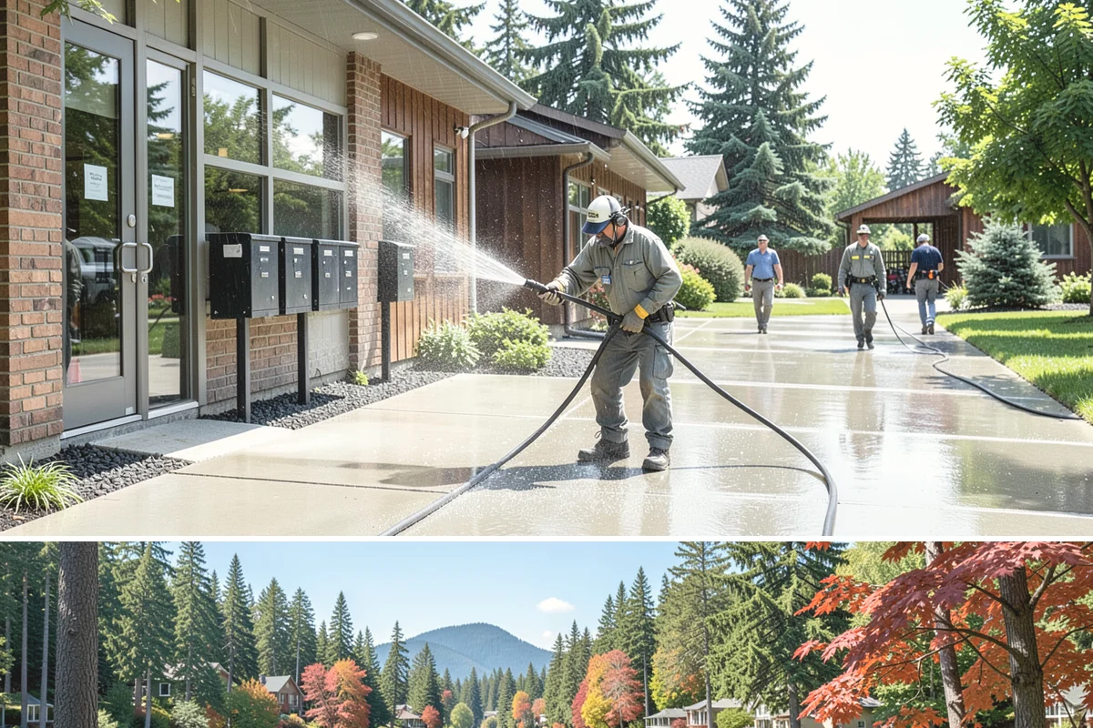 Construction Cleanup Washing in Covington, King County, WA - Construction cleanup washing is scheduled at project completion in any season, with extra rinsing needed after Washington's rainy...
