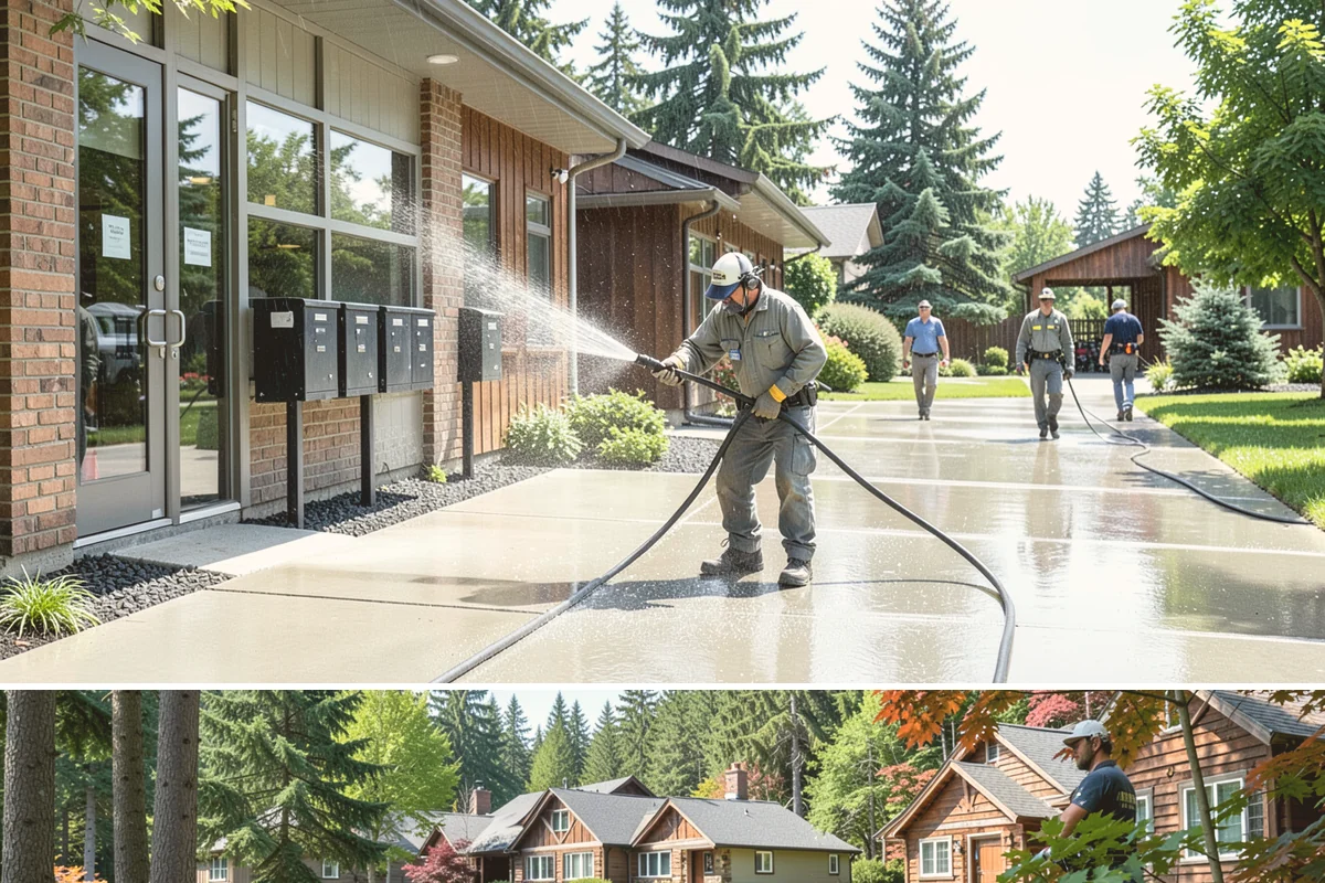 Construction Cleanup Washing in Edgewood, Pierce County, WA - Construction cleanup washing is scheduled at project completion in any season, with extra rinsing needed after Washington's rainy...