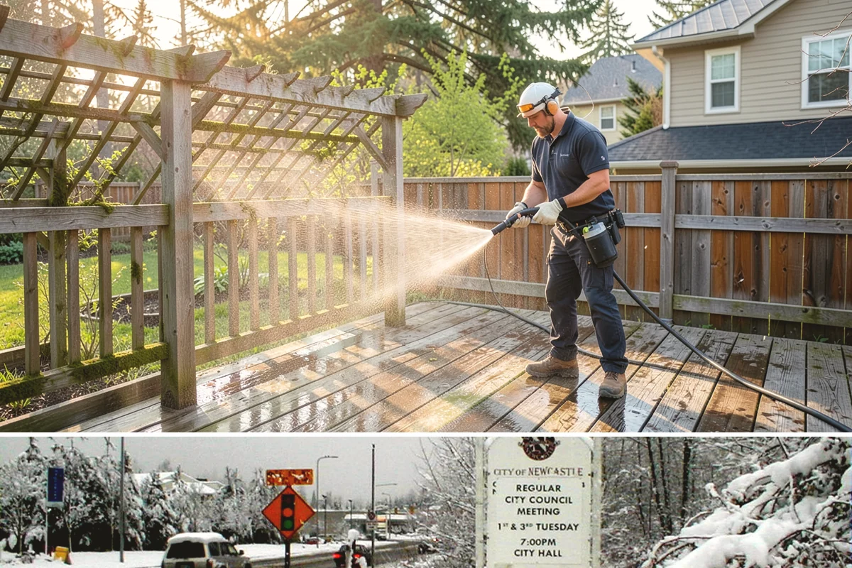 Construction Cleanup Washing in Newcastle, King County, WA - Construction cleanup washing is scheduled at project completion in any season, with extra rinsing needed after Washington's rainy...