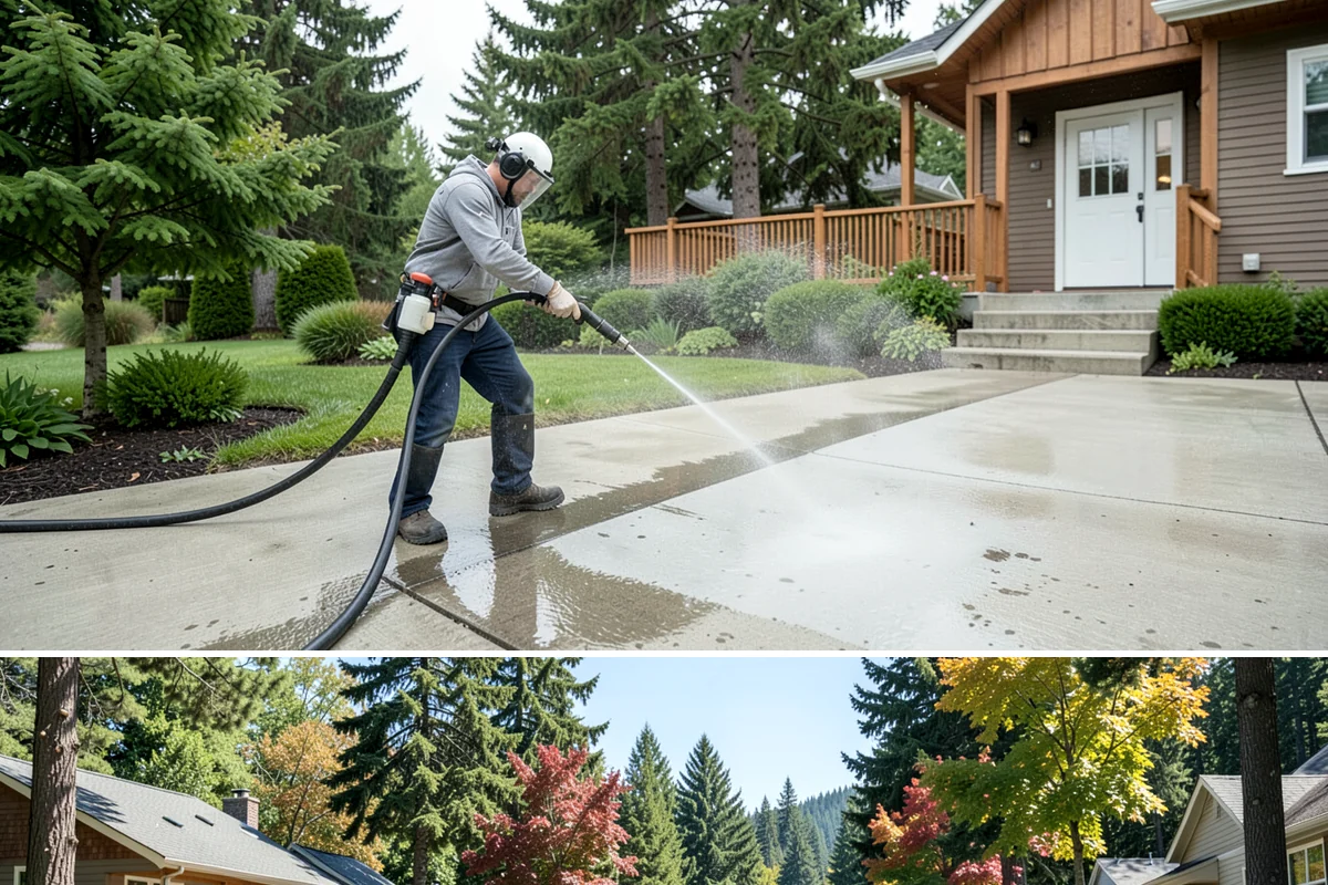 Construction Cleanup Washing in Orting, Pierce County, WA - Construction cleanup washing is scheduled at project completion in any season, with extra rinsing needed after Washington's rainy...