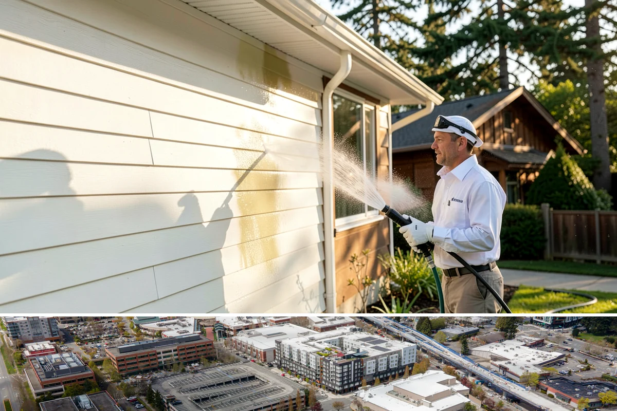 Construction Cleanup Washing in Redmond, King County, WA - Construction cleanup washing is scheduled at project completion in any season, with extra rinsing needed after Washington's rainy...