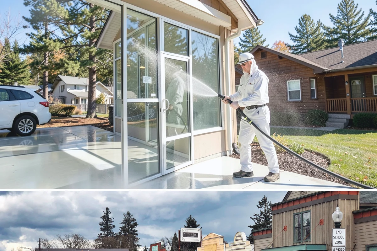 Construction Cleanup Washing in Roy, Pierce County, WA - Construction cleanup washing is scheduled at project completion in any season, with extra rinsing needed after Washington's rainy...