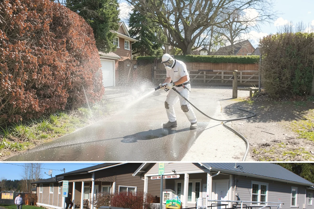 Construction Cleanup Washing in South Prairie, Pierce County, WA - Construction cleanup washing is scheduled at project completion in any season, with extra rinsing needed after Washington's rainy...