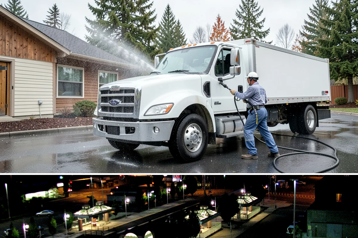 Convenience Store Cleaning in Auburn, King County, WA - Monthly cleaning keeps a convenience store entrance presentable, with added attention in summer when melted spills and traffic...
