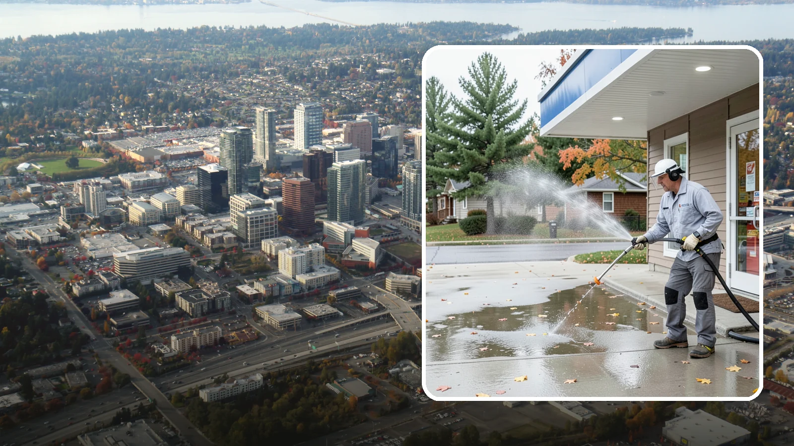 Convenience Store Cleaning in Bellevue, King County, WA - Fast-turnaround exterior cleaning for convenience stores that clears spills, gum, grease, and grime from entrances, walkways, and...