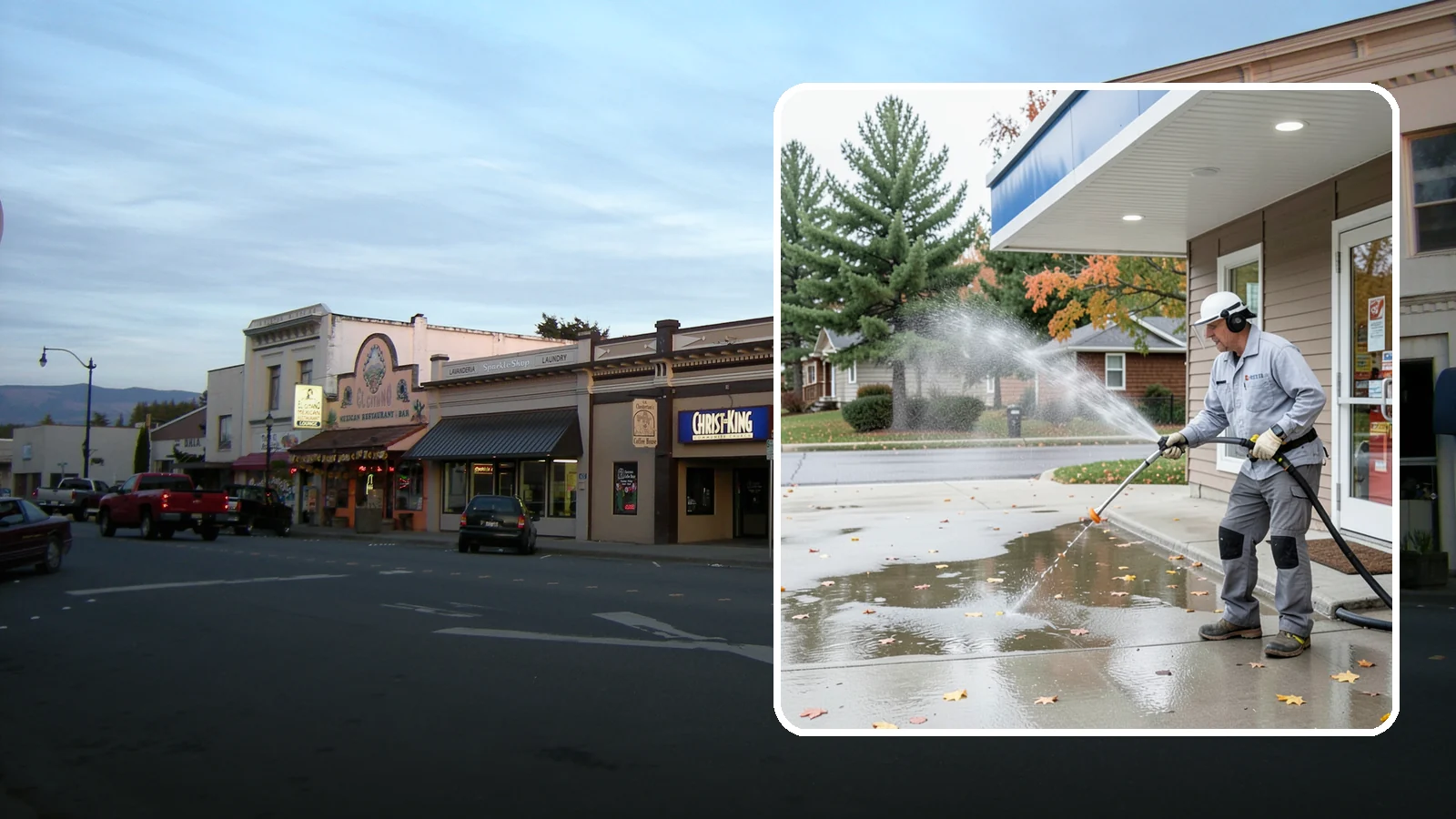 Convenience Store Cleaning in Burlington, Skagit County, WA - Fast-turnaround exterior cleaning for convenience stores that clears spills, gum, grease, and grime from entrances, walkways, and...