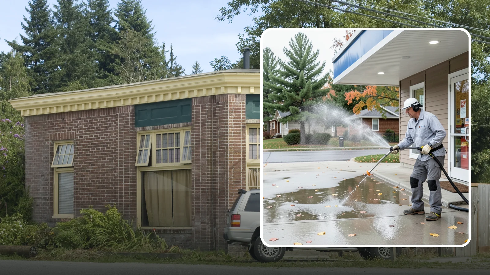Convenience Store Cleaning in Hamilton, Skagit County, WA - Fast-turnaround exterior cleaning for convenience stores that clears spills, gum, grease, and grime from entrances, walkways, and...