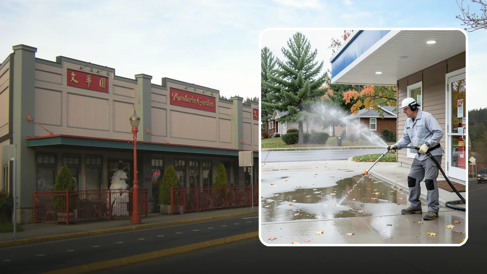 Convenience Store Cleaning in Issaquah, King County, WA - Fast-turnaround exterior cleaning for convenience stores that clears spills, gum, grease, and grime from entrances, walkways, and...