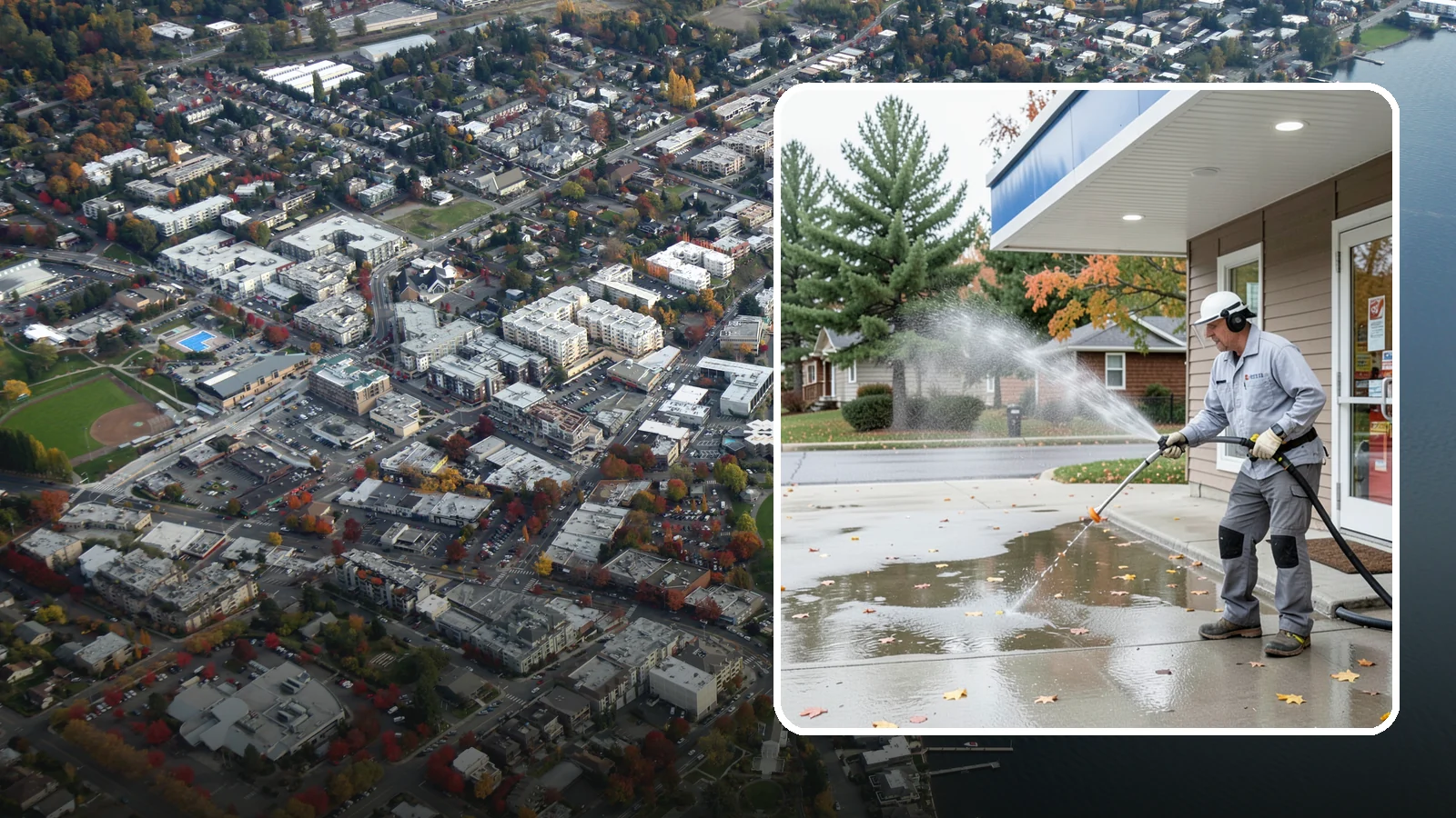 Convenience Store Cleaning in Kirkland, King County, WA - Fast-turnaround exterior cleaning for convenience stores that clears spills, gum, grease, and grime from entrances, walkways, and...
