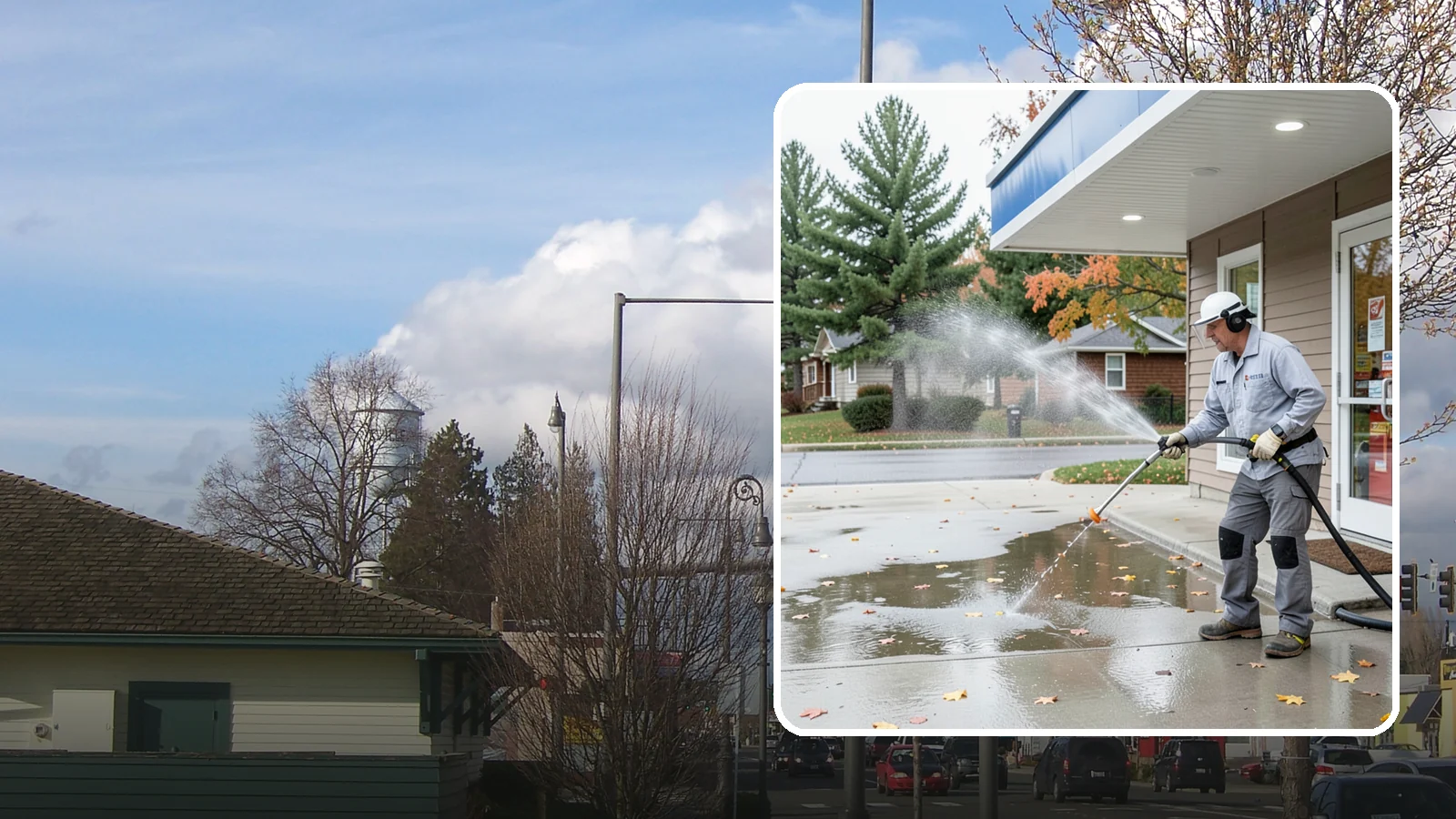 Convenience Store Cleaning in Marysville, Snohomish County, WA - Fast-turnaround exterior cleaning for convenience stores that clears spills, gum, grease, and grime from entrances, walkways, and...