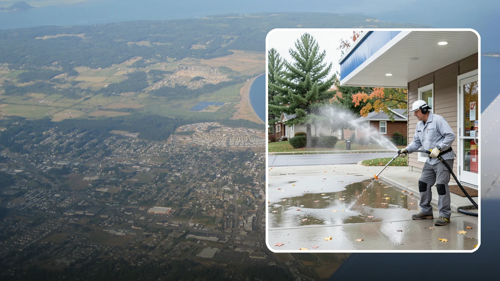 Convenience Store Cleaning in Oak Harbor, Island County, WA - Fast-turnaround exterior cleaning for convenience stores that clears spills, gum, grease, and grime from entrances, walkways, and...