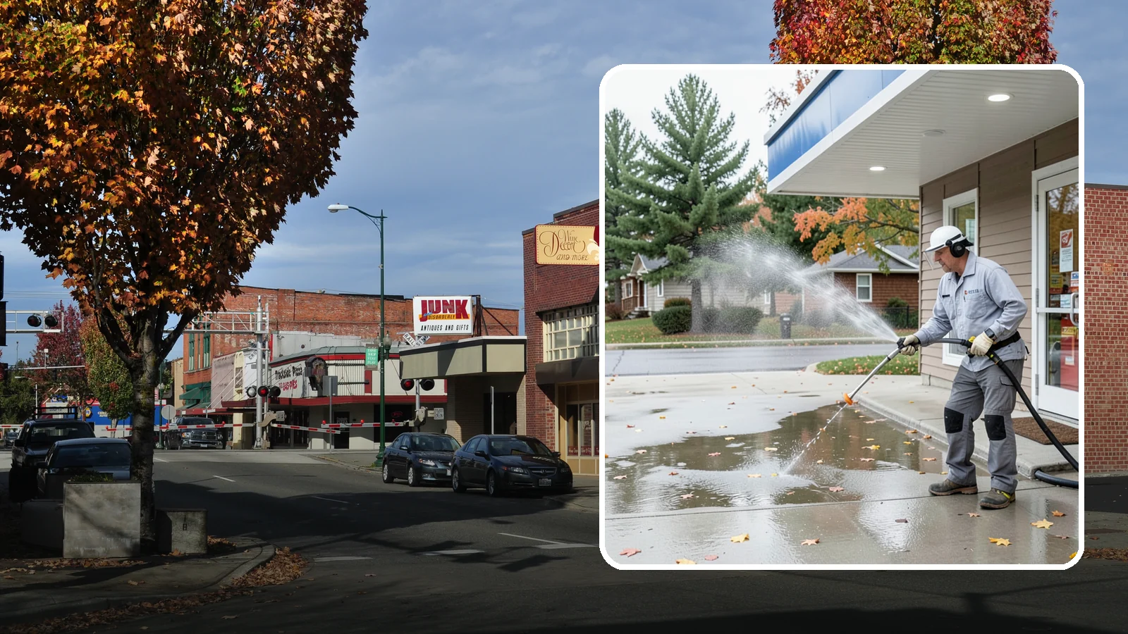 Convenience Store Cleaning in Puyallup, Pierce County, WA - Fast-turnaround exterior cleaning for convenience stores that clears spills, gum, grease, and grime from entrances, walkways, and...