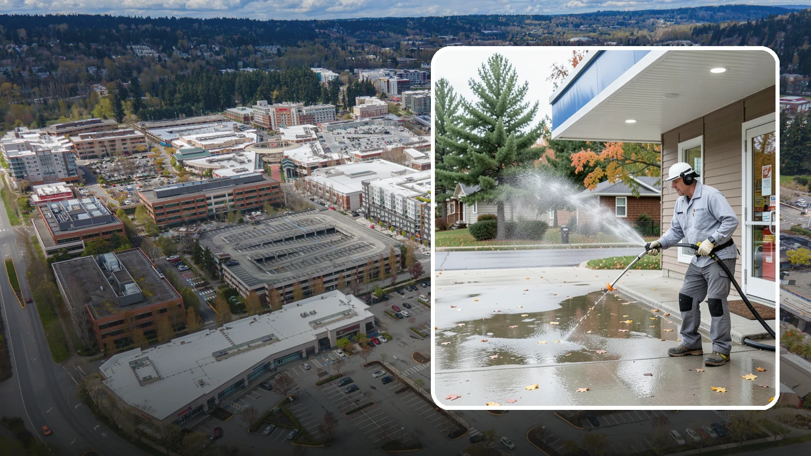 Convenience Store Cleaning in Redmond, King County, WA - Fast-turnaround exterior cleaning for convenience stores that clears spills, gum, grease, and grime from entrances, walkways, and...