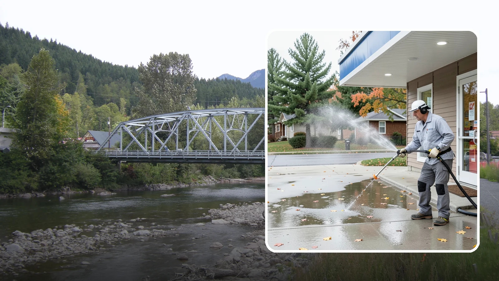Convenience Store Cleaning in Skykomish, King County, WA - Fast-turnaround exterior cleaning for convenience stores that clears spills, gum, grease, and grime from entrances, walkways, and...