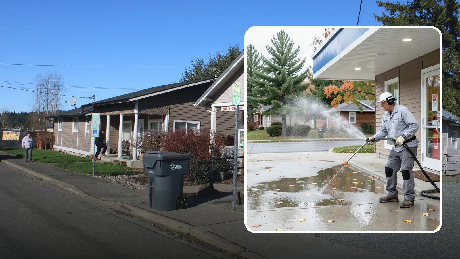 Convenience Store Cleaning in South Prairie, Pierce County, WA - Fast-turnaround exterior cleaning for convenience stores that clears spills, gum, grease, and grime from entrances, walkways, and...