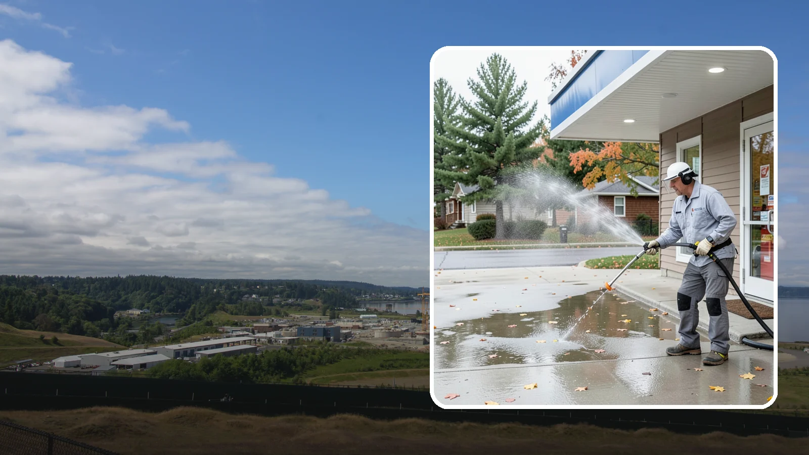 Convenience Store Cleaning in University Place, Pierce County, WA - Fast-turnaround exterior cleaning for convenience stores that clears spills, gum, grease, and grime from entrances, walkways, and...