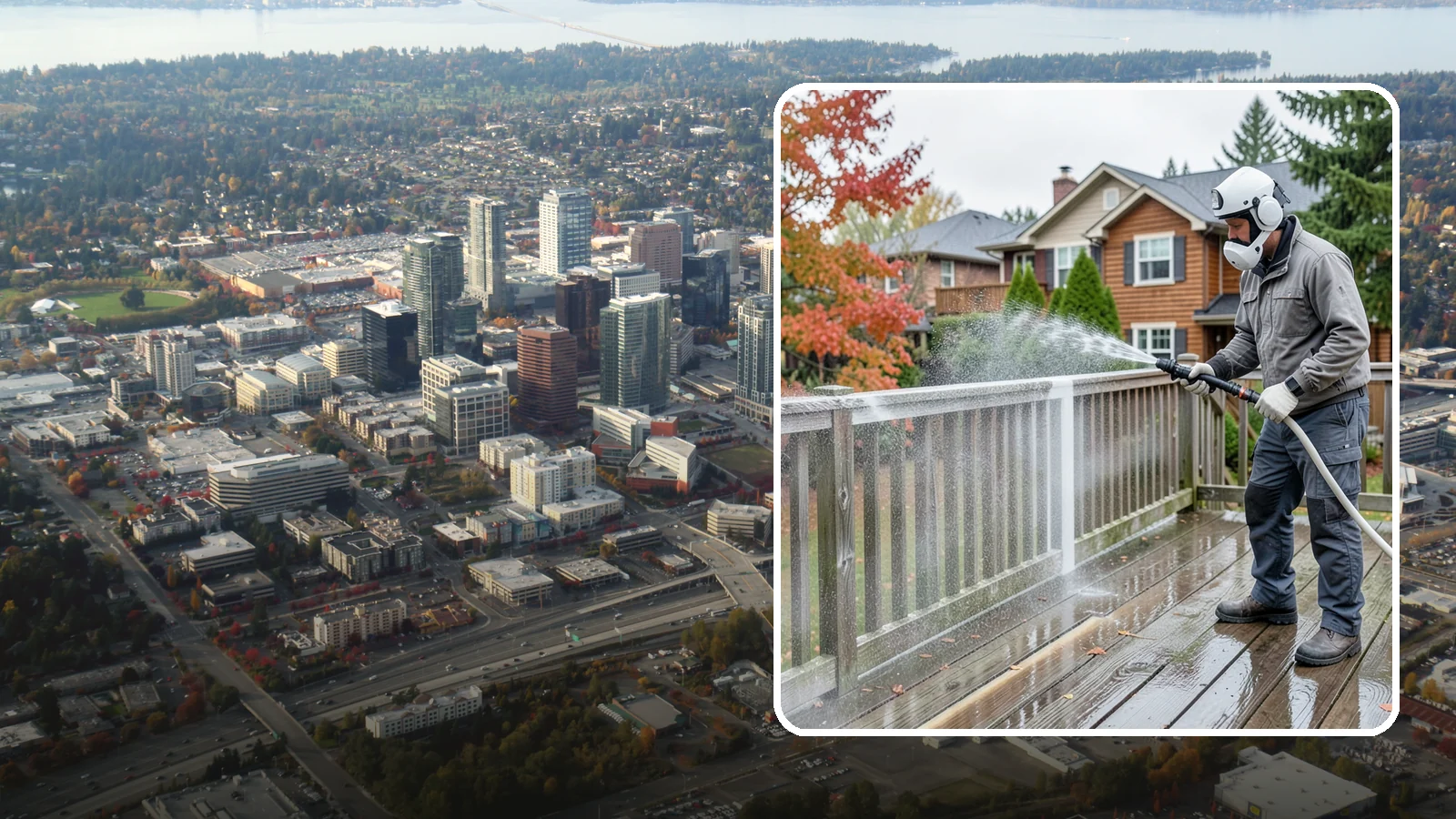 Deck & Fence Package in Bellevue, King County, WA - We clean and brighten your deck and fence together to revive the wood or composite the Northwest wet season grays out.