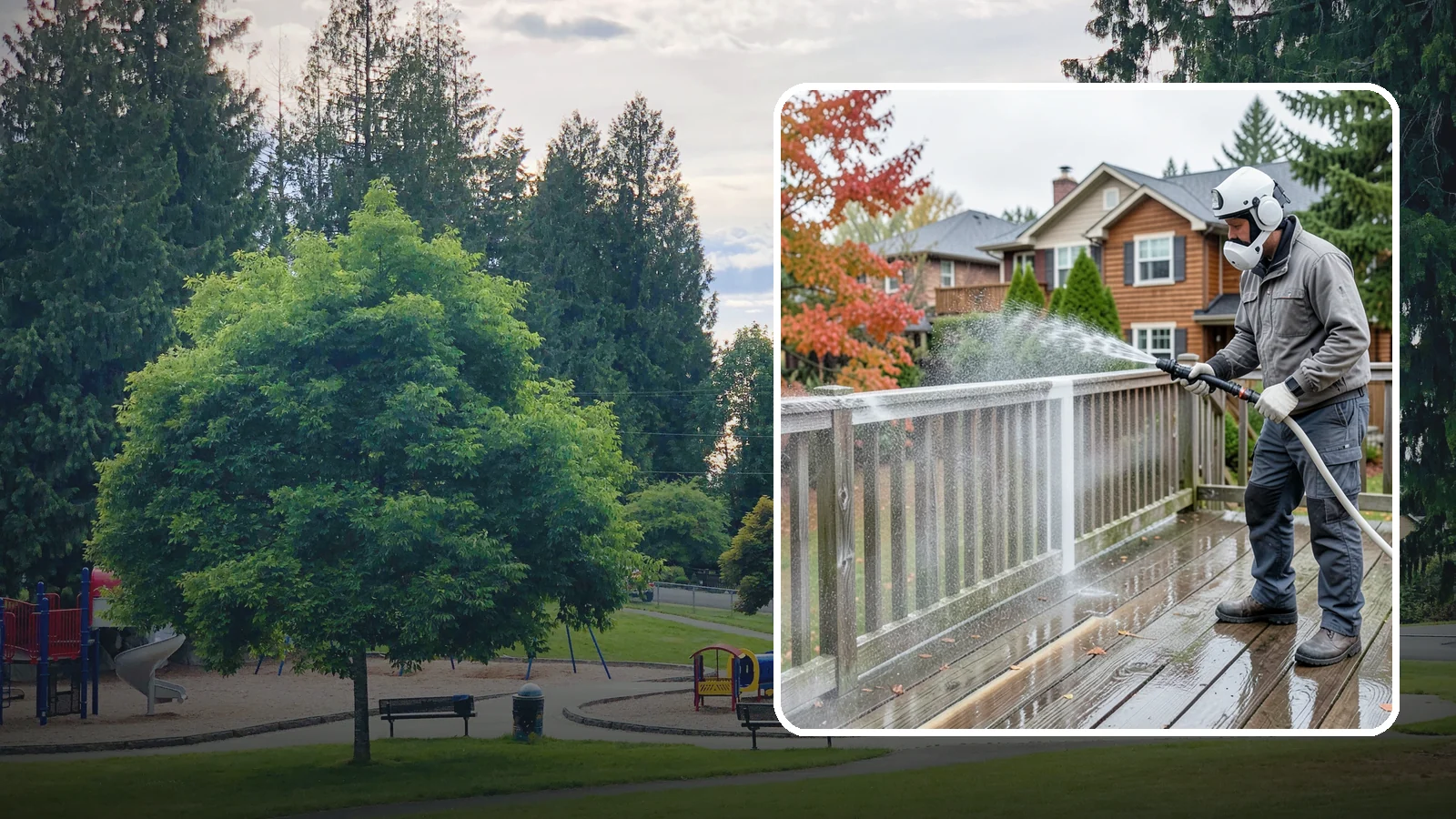 Deck & Fence Package in Bonney Lake, Pierce County, WA - We clean and brighten your deck and fence together to revive the wood or composite the Northwest wet season grays out.
