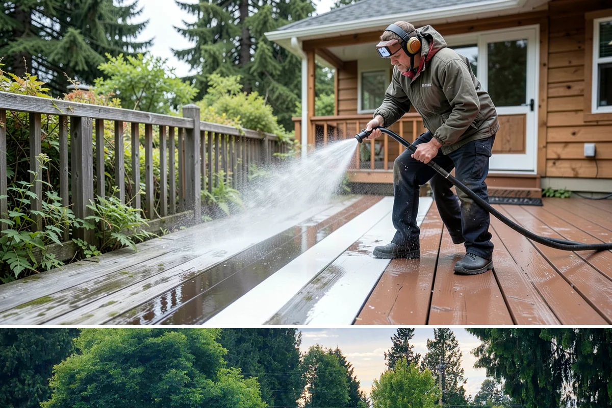 Deck & Fence Package in Bonney Lake, Pierce County, WA - Clean deck and fence in early summer during a dry window, especially if you plan to seal afterward.
