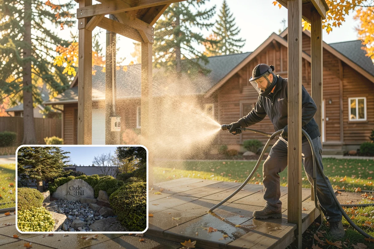 Deck & Fence Package in Clyde Hill, King County, WA - Matches brightened tone across deck and fence