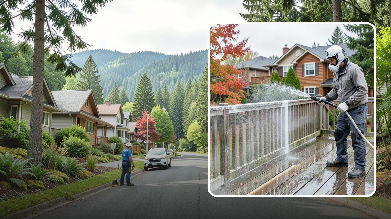 Deck & Fence Package in Darrington, Snohomish County, WA - We clean and brighten your deck and fence together to revive the wood or composite the Northwest wet season grays out.