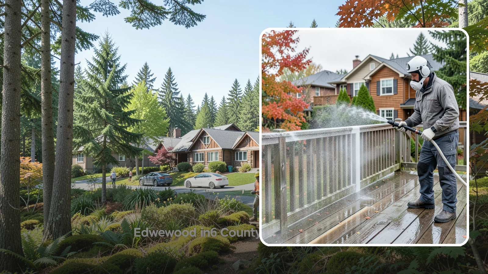 Deck & Fence Package in Edgewood, Pierce County, WA - We clean and brighten your deck and fence together to revive the wood or composite the Northwest wet season grays out.