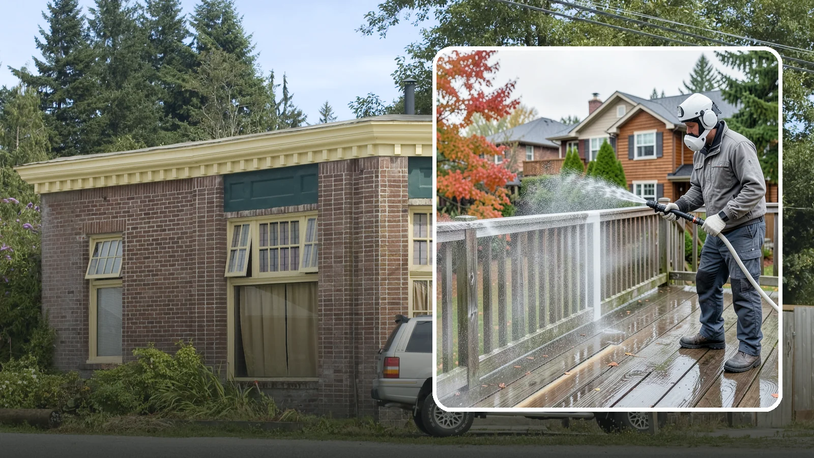 Deck & Fence Package in Hamilton, Skagit County, WA - We clean and brighten your deck and fence together to revive the wood or composite the Northwest wet season grays out.