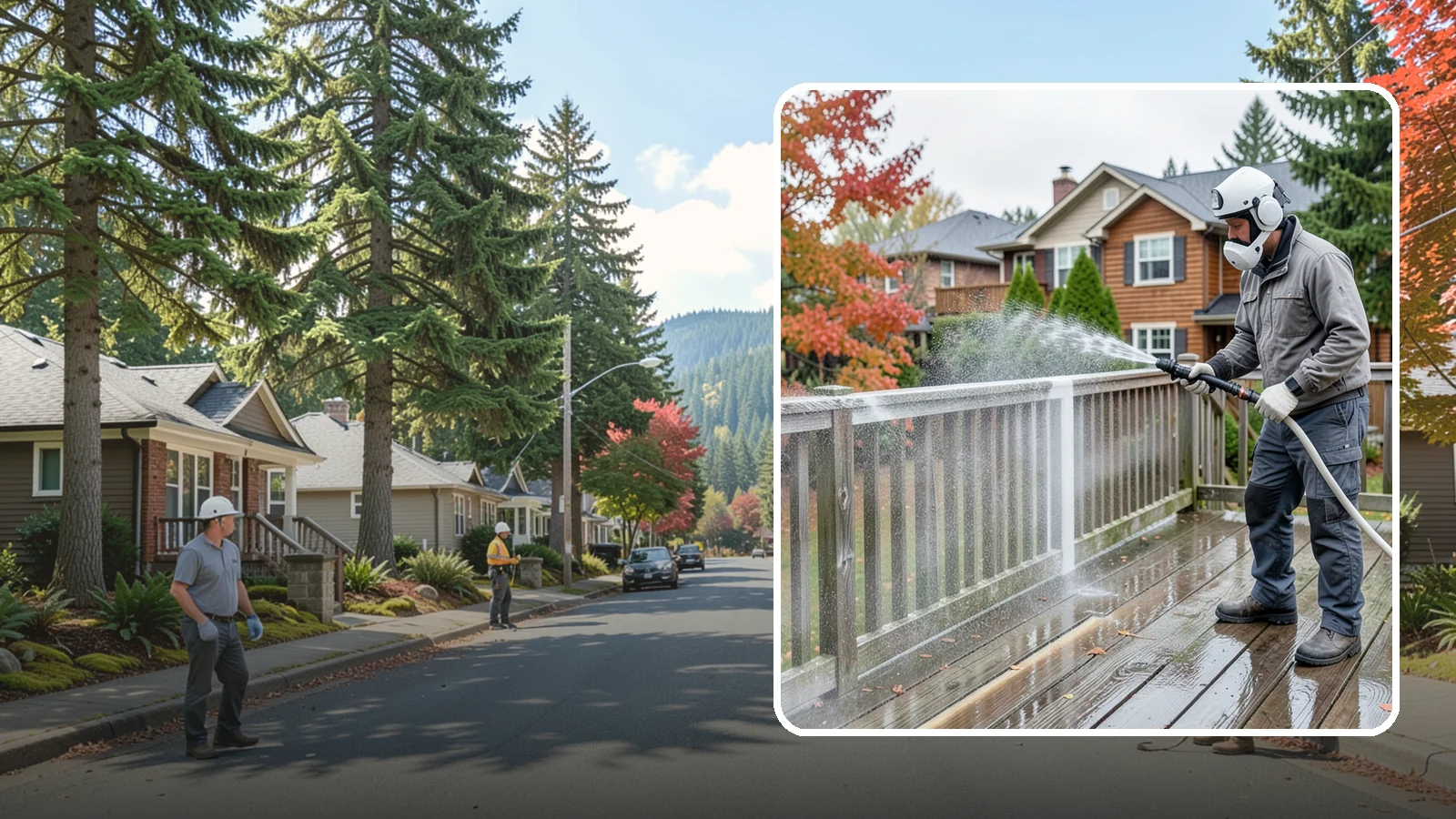 Deck & Fence Package in Hunts Point, King County, WA - We clean and brighten your deck and fence together to revive the wood or composite the Northwest wet season grays out.
