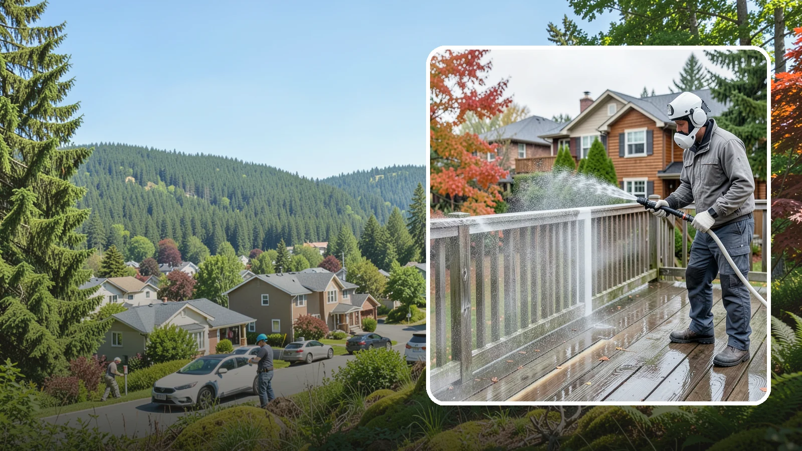 Deck & Fence Package in Index, Snohomish County, WA - We clean and brighten your deck and fence together to revive the wood or composite the Northwest wet season grays out.