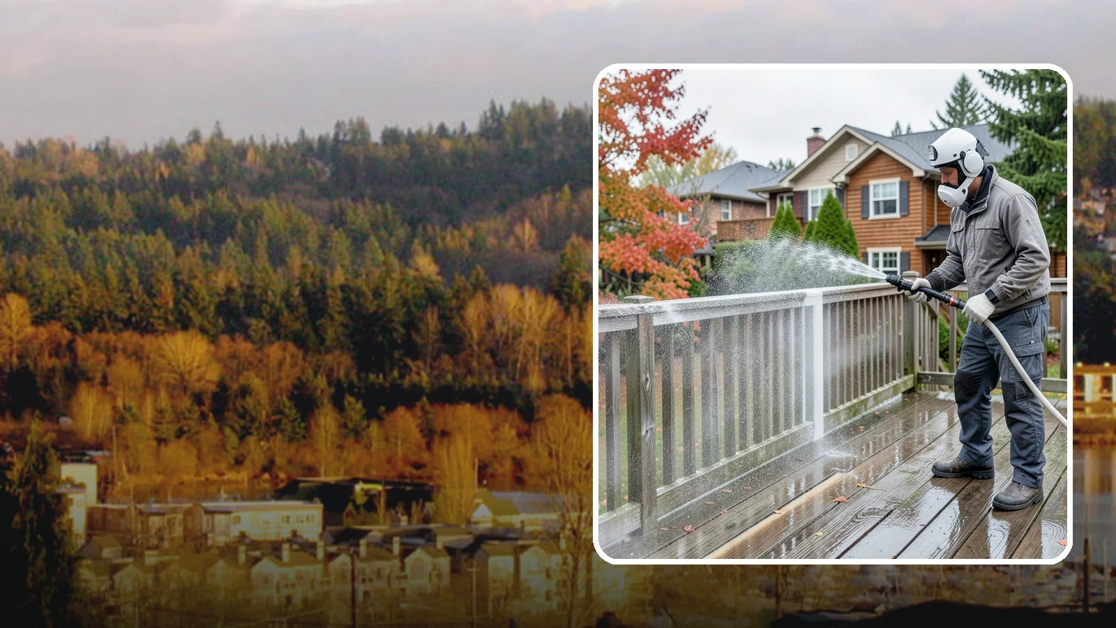 Deck & Fence Package in Kenmore, King County, WA - We clean and brighten your deck and fence together to revive the wood or composite the Northwest wet season grays out.