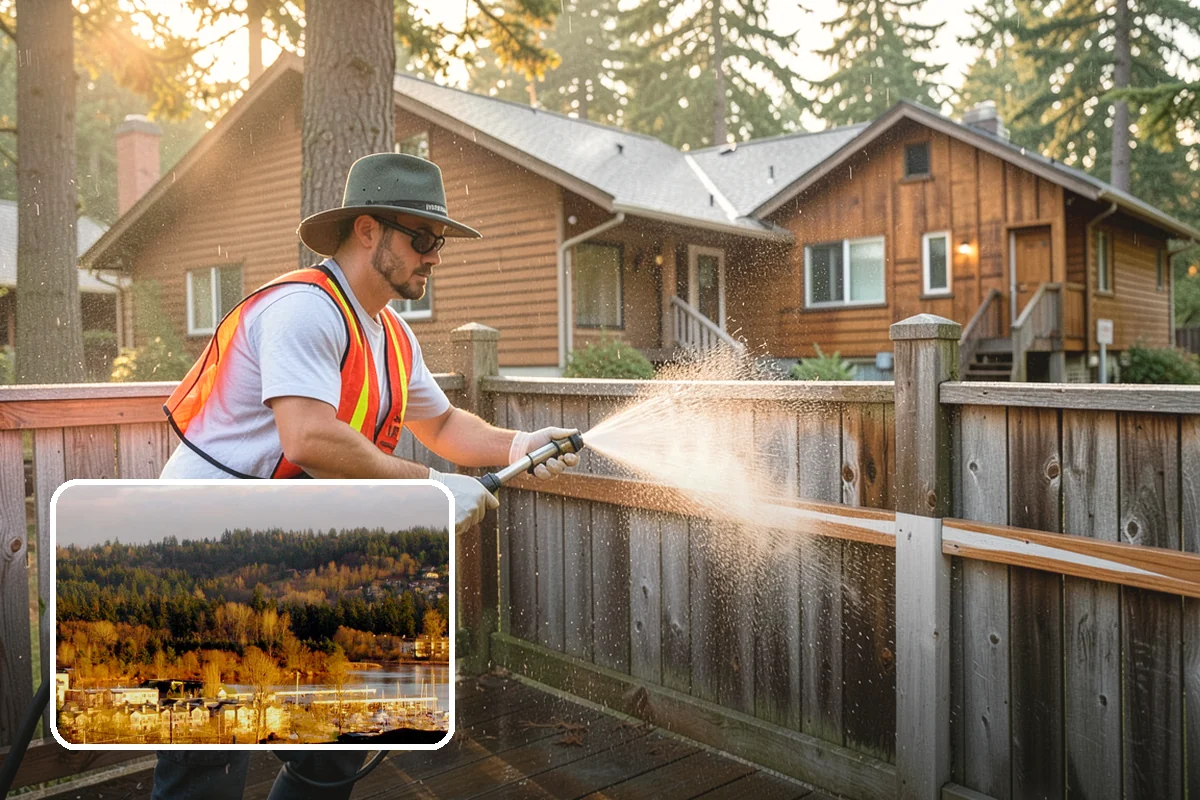 Deck & Fence Package in Kenmore, King County, WA - Matches brightened tone across deck and fence