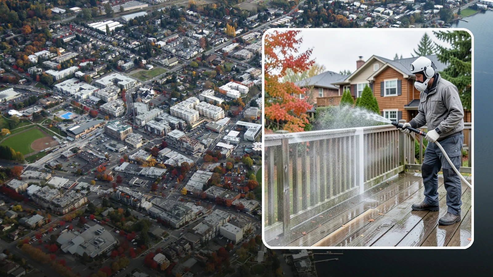 Deck & Fence Package in Kirkland, King County, WA - We clean and brighten your deck and fence together to revive the wood or composite the Northwest wet season grays out.