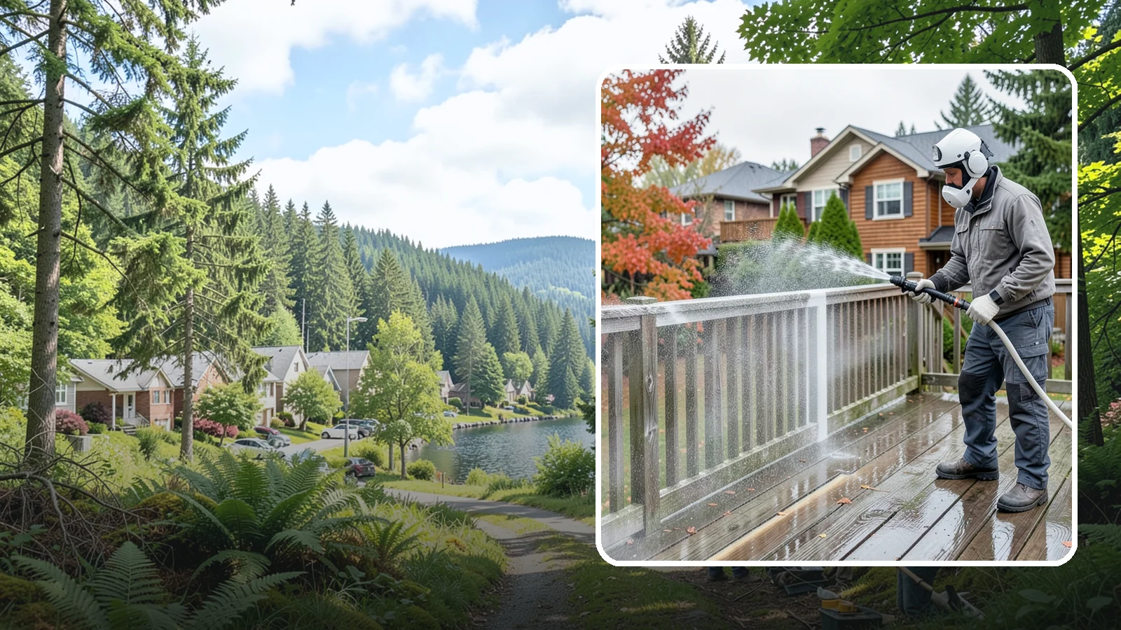 Deck & Fence Package in Lake Forest Park, King County, WA - We clean and brighten your deck and fence together to revive the wood or composite the Northwest wet season grays out.