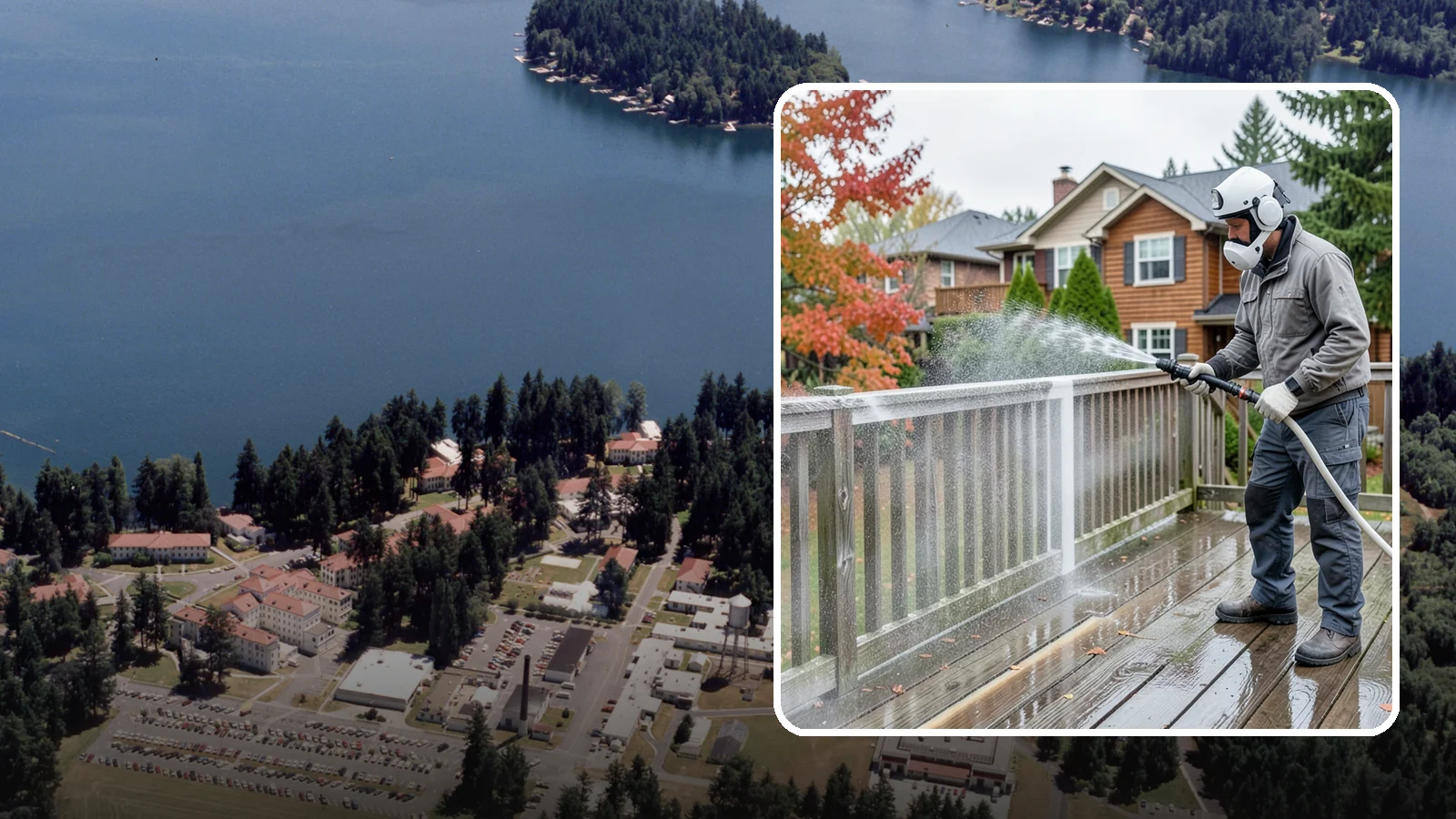 Deck & Fence Package in Lakewood, Pierce County, WA - We clean and brighten your deck and fence together to revive the wood or composite the Northwest wet season grays out.