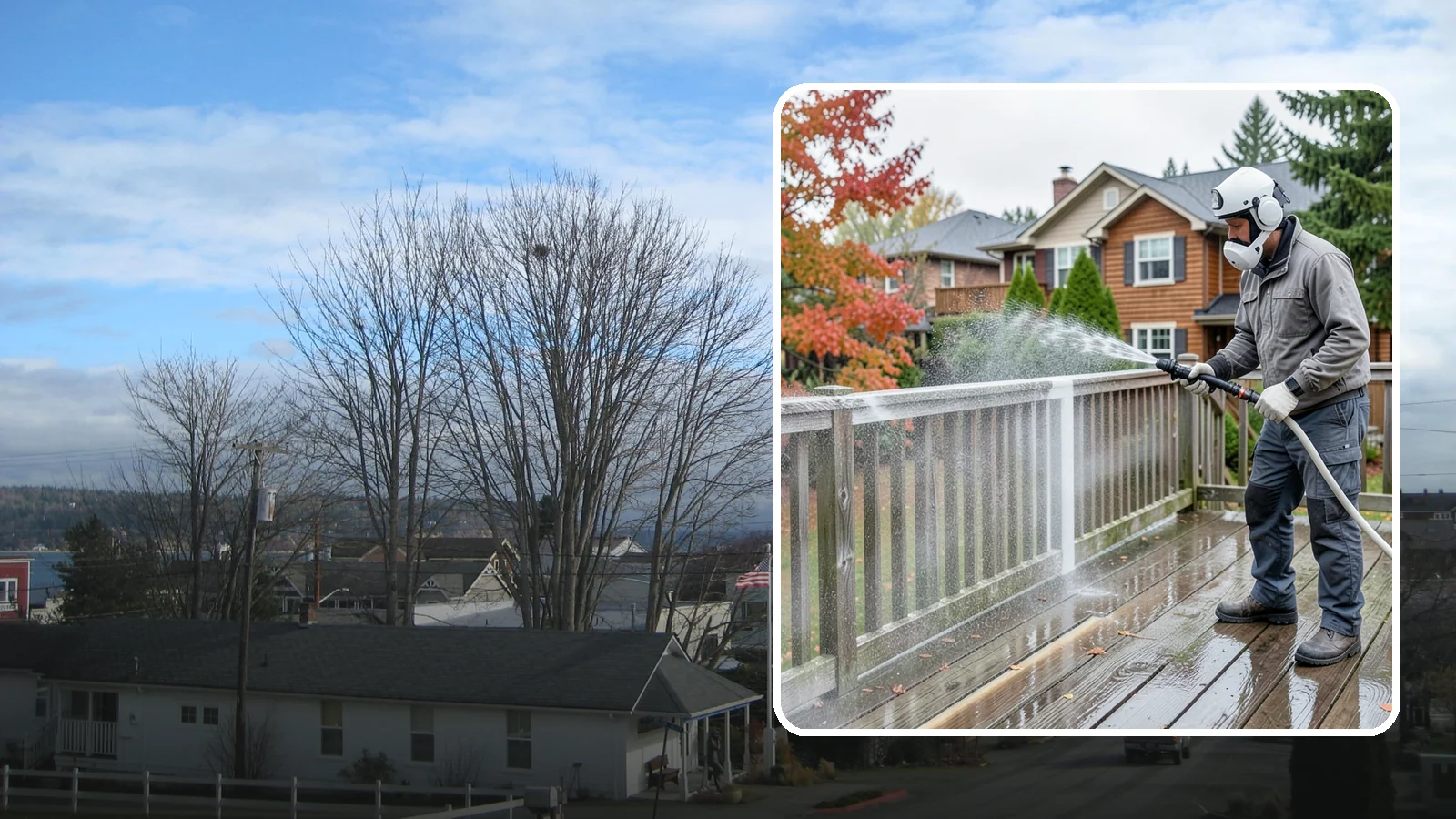 Deck & Fence Package in Langley, Island County, WA - We clean and brighten your deck and fence together to revive the wood or composite the Northwest wet season grays out.