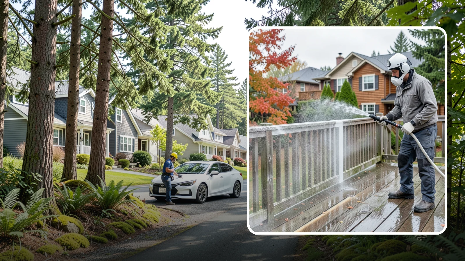 Deck & Fence Package in Normandy Park, King County, WA - We clean and brighten your deck and fence together to revive the wood or composite the Northwest wet season grays out.
