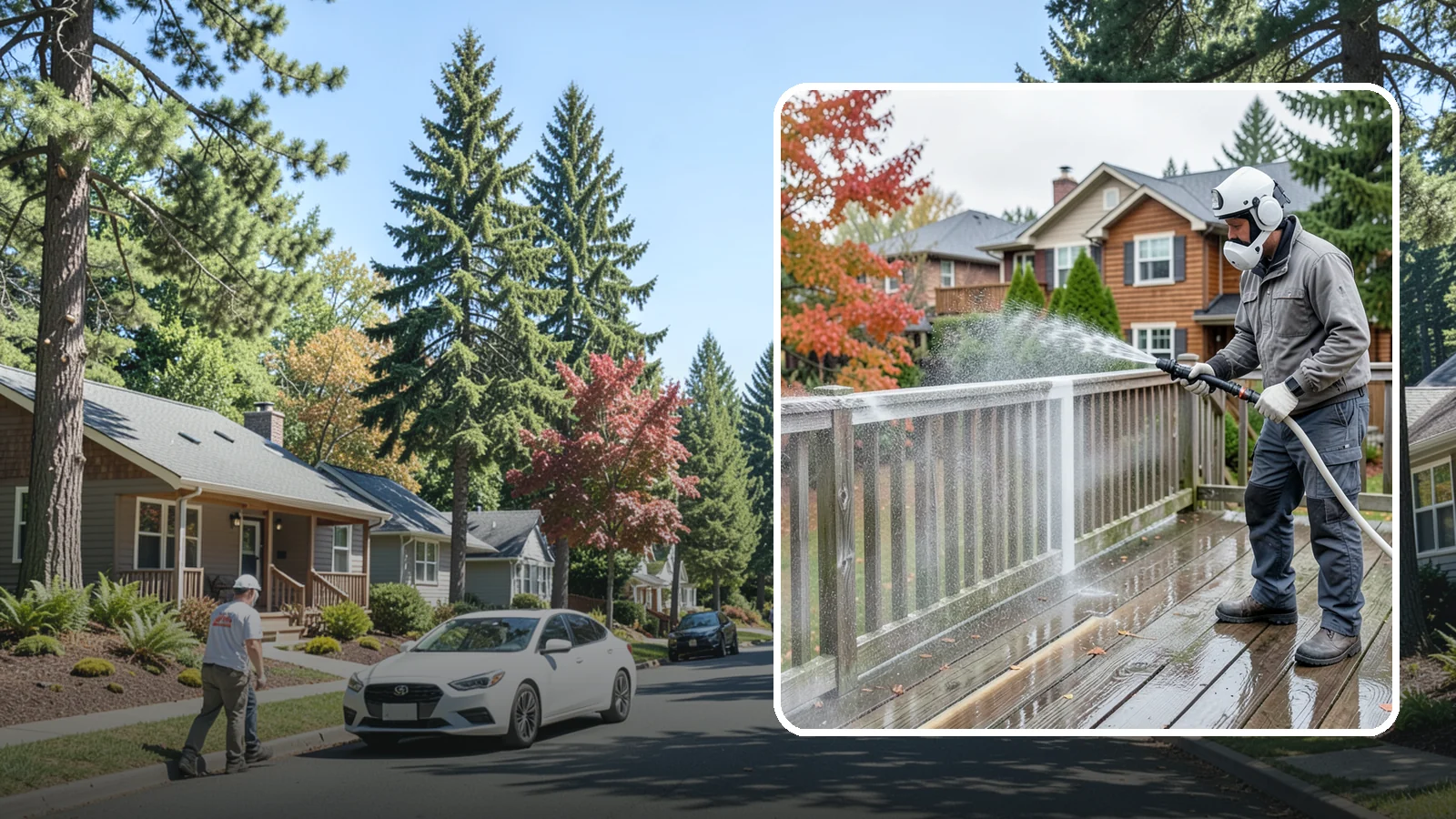 Deck & Fence Package in Orting, Pierce County, WA - We clean and brighten your deck and fence together to revive the wood or composite the Northwest wet season grays out.