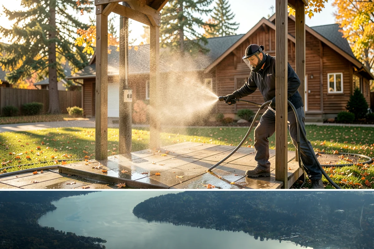 Deck & Fence Package in Sammamish, King County, WA - Clean deck and fence in early summer during a dry window, especially if you plan to seal afterward.