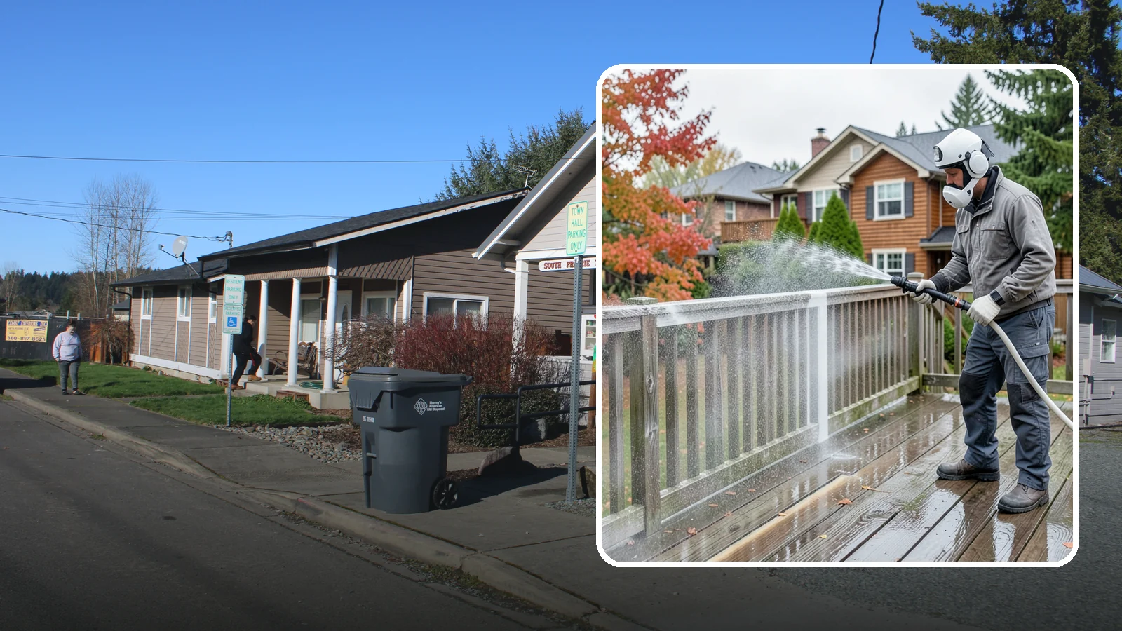 Deck & Fence Package in South Prairie, Pierce County, WA - We clean and brighten your deck and fence together to revive the wood or composite the Northwest wet season grays out.