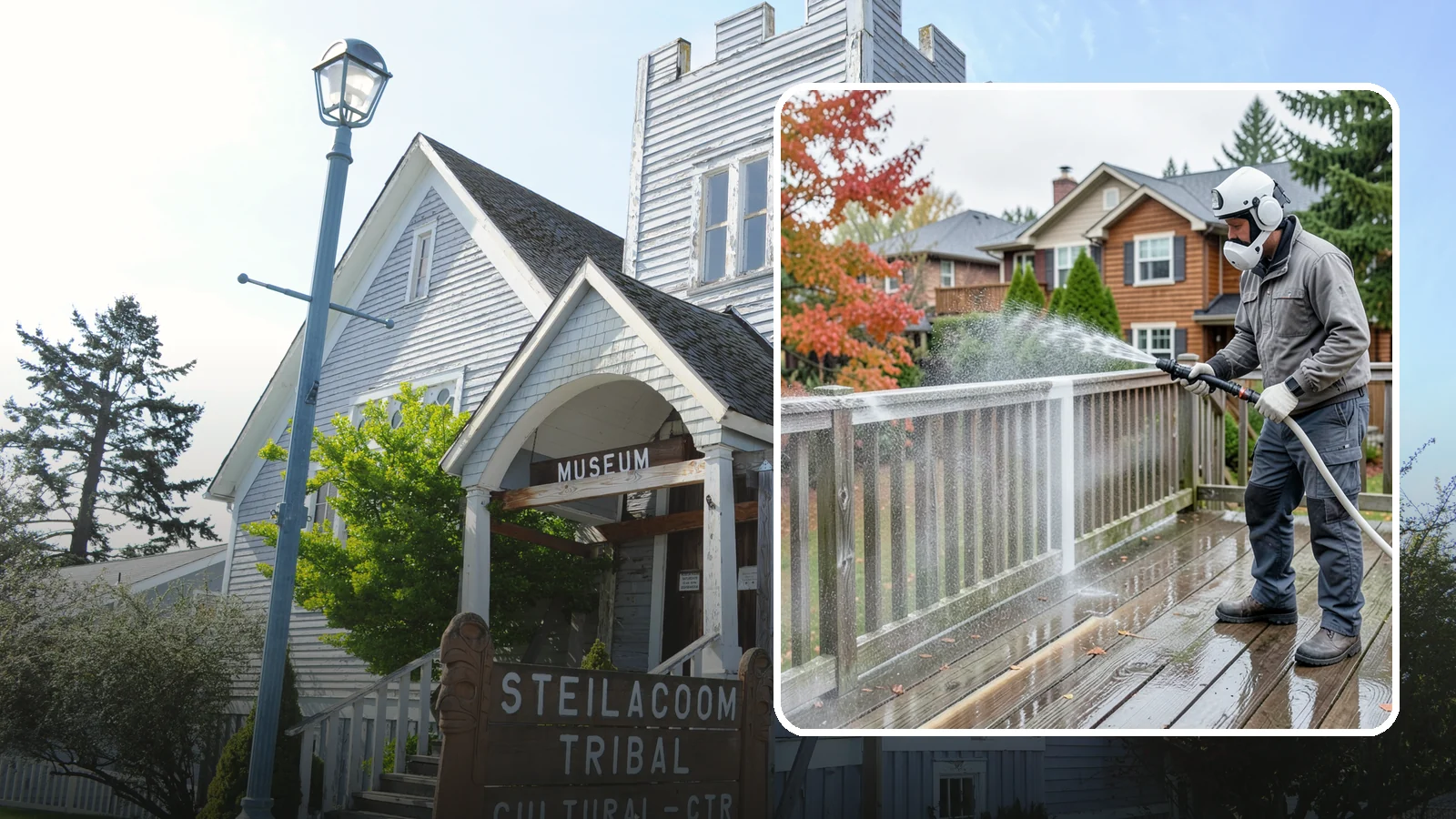 Deck & Fence Package in Steilacoom, Pierce County, WA - We clean and brighten your deck and fence together to revive the wood or composite the Northwest wet season grays out.