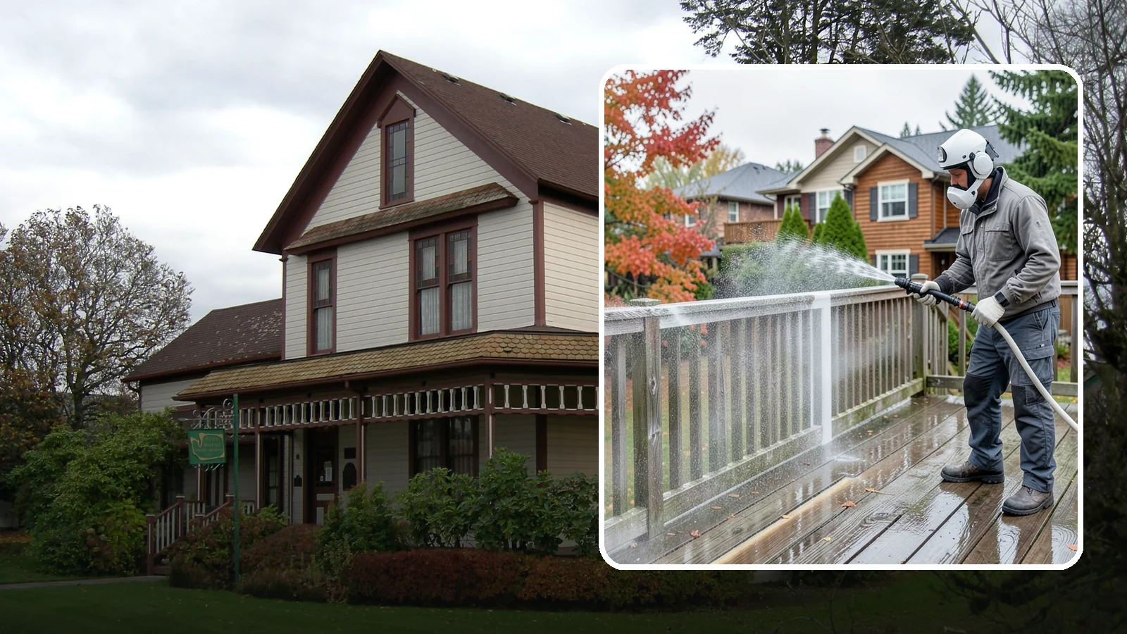 Deck & Fence Package in Sumner, Pierce County, WA - We clean and brighten your deck and fence together to revive the wood or composite the Northwest wet season grays out.