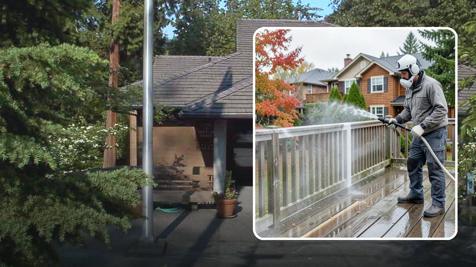 Deck & Fence Package in Yarrow Point, King County, WA - We clean and brighten your deck and fence together to revive the wood or composite the Northwest wet season grays out.